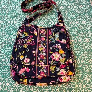 Vera Bradley Navy Blue Floral Quilted Cotton Messenger Crossbody Bag
